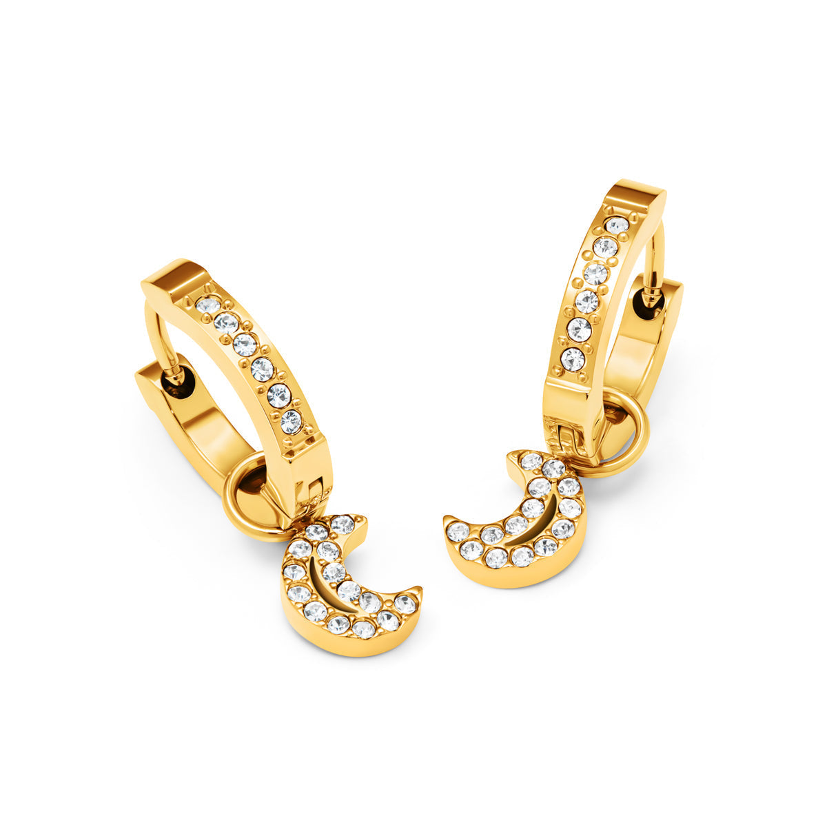 Moon and Back Moon Huggie Hoop Earrings (Gold)