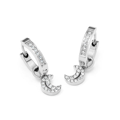 Moon and Back Moon Huggie Earring Set (Silver)