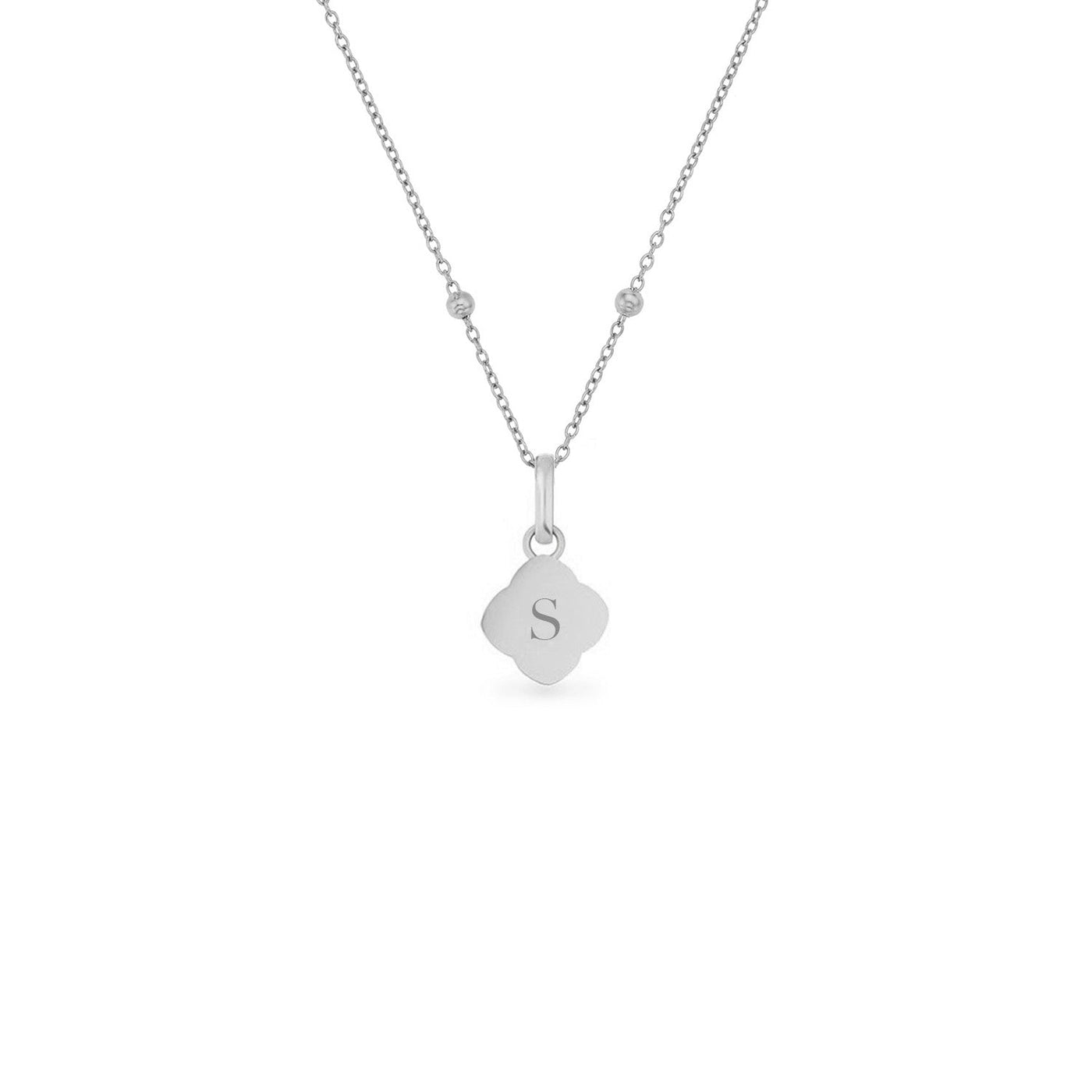 Black Enamel Clover Pendant Necklace (Silver)