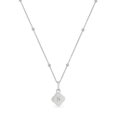 Black Enamel Clover Pendant Necklace (Silver)
