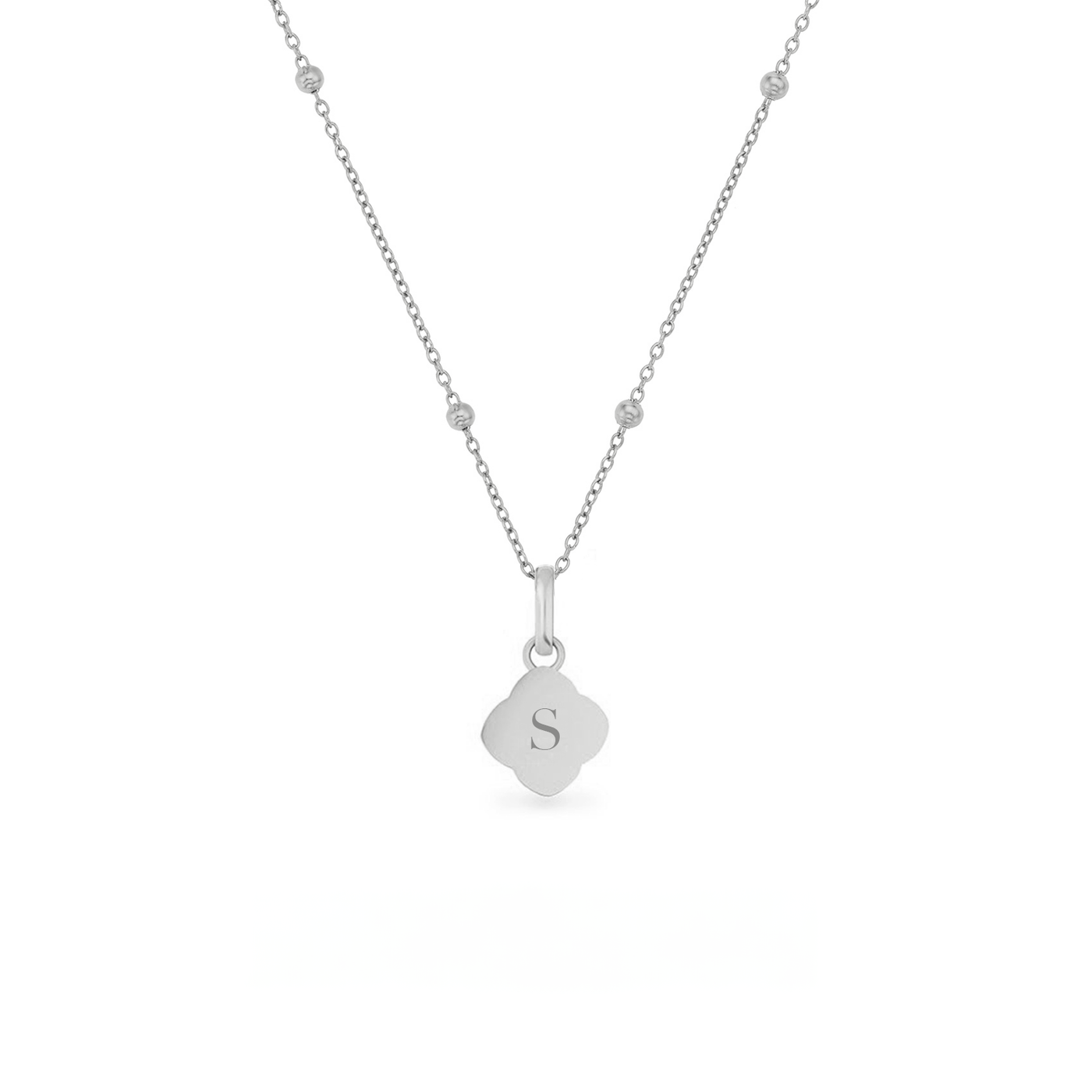 Black Enamel Clover & Initial Necklace (Silver)