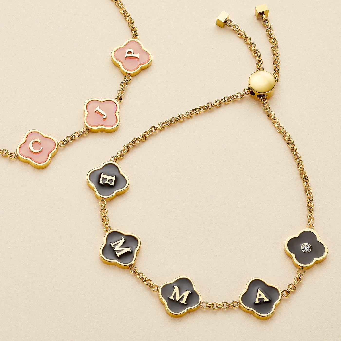 Bracelet personnalisé avec nom Clover (or)