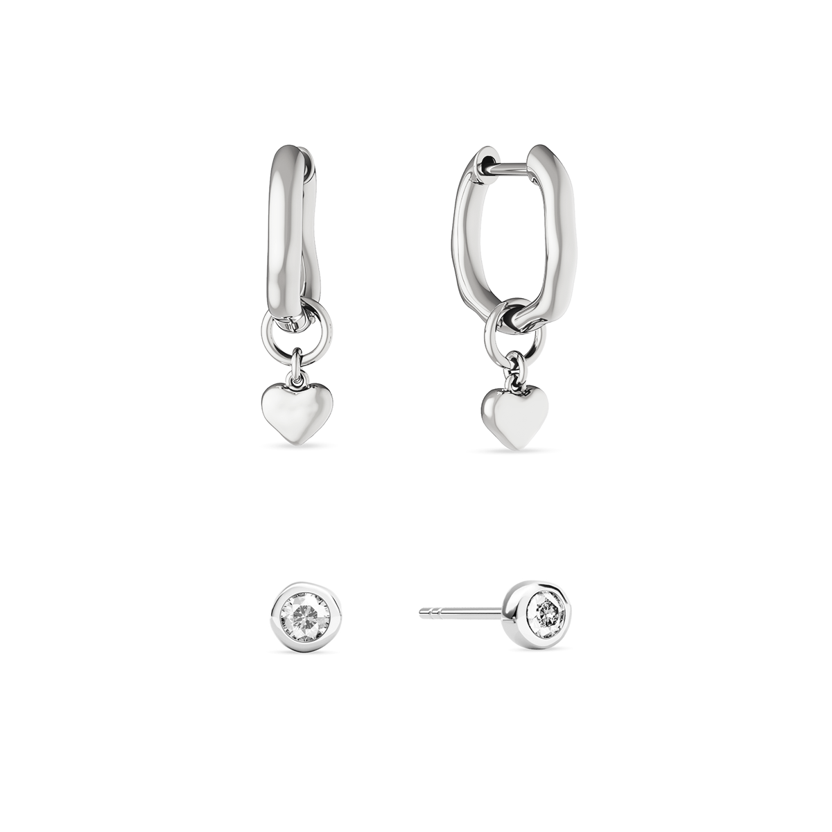 Fine Molten Heart & White Topaz Earring Bundle (Silver)