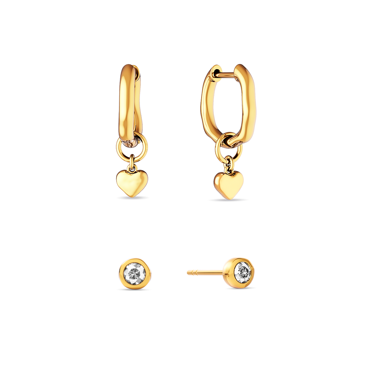 Lot de boucles d'oreilles cœur en fusion et topaze blanche (or)