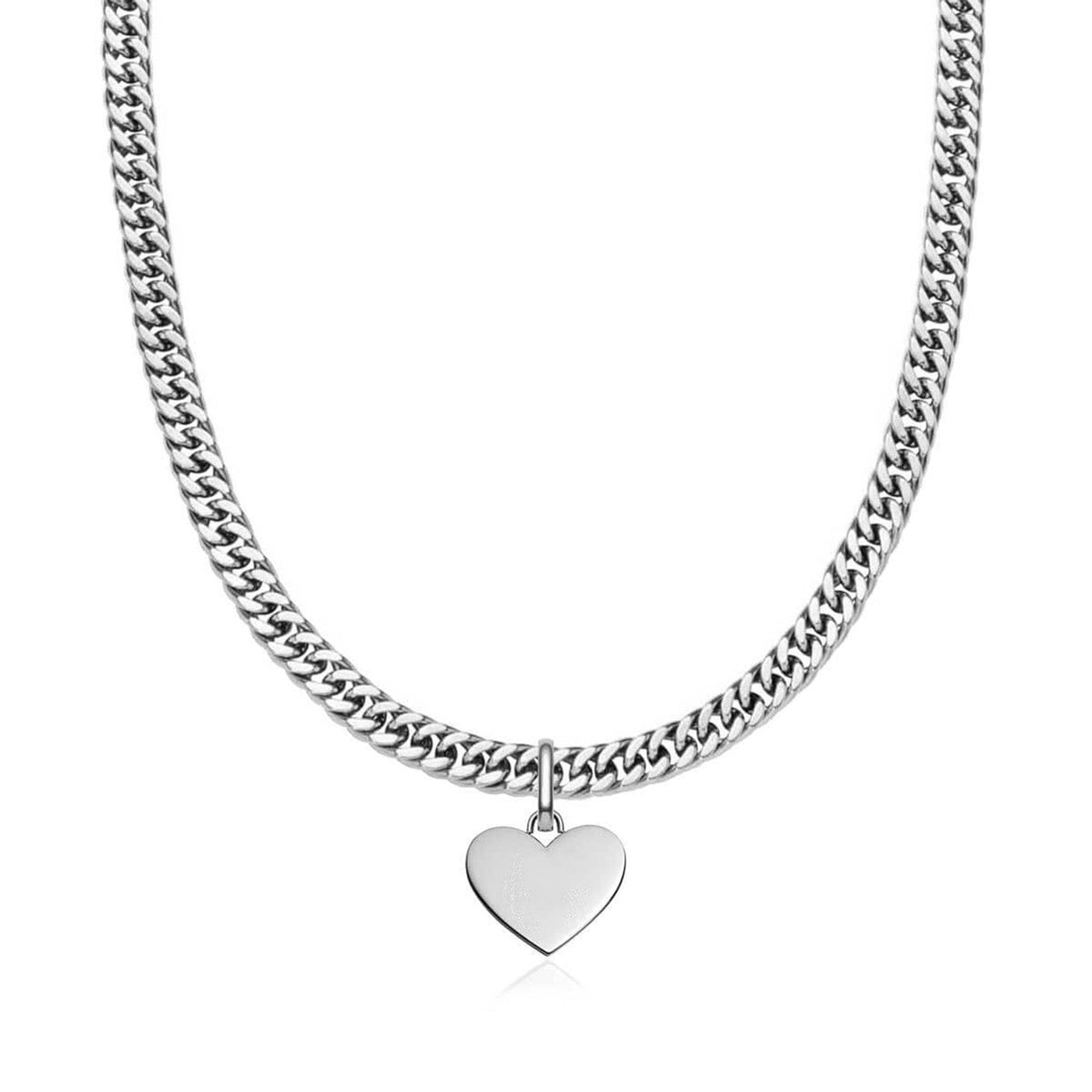 Heart Curb Chain Necklace (Silver)