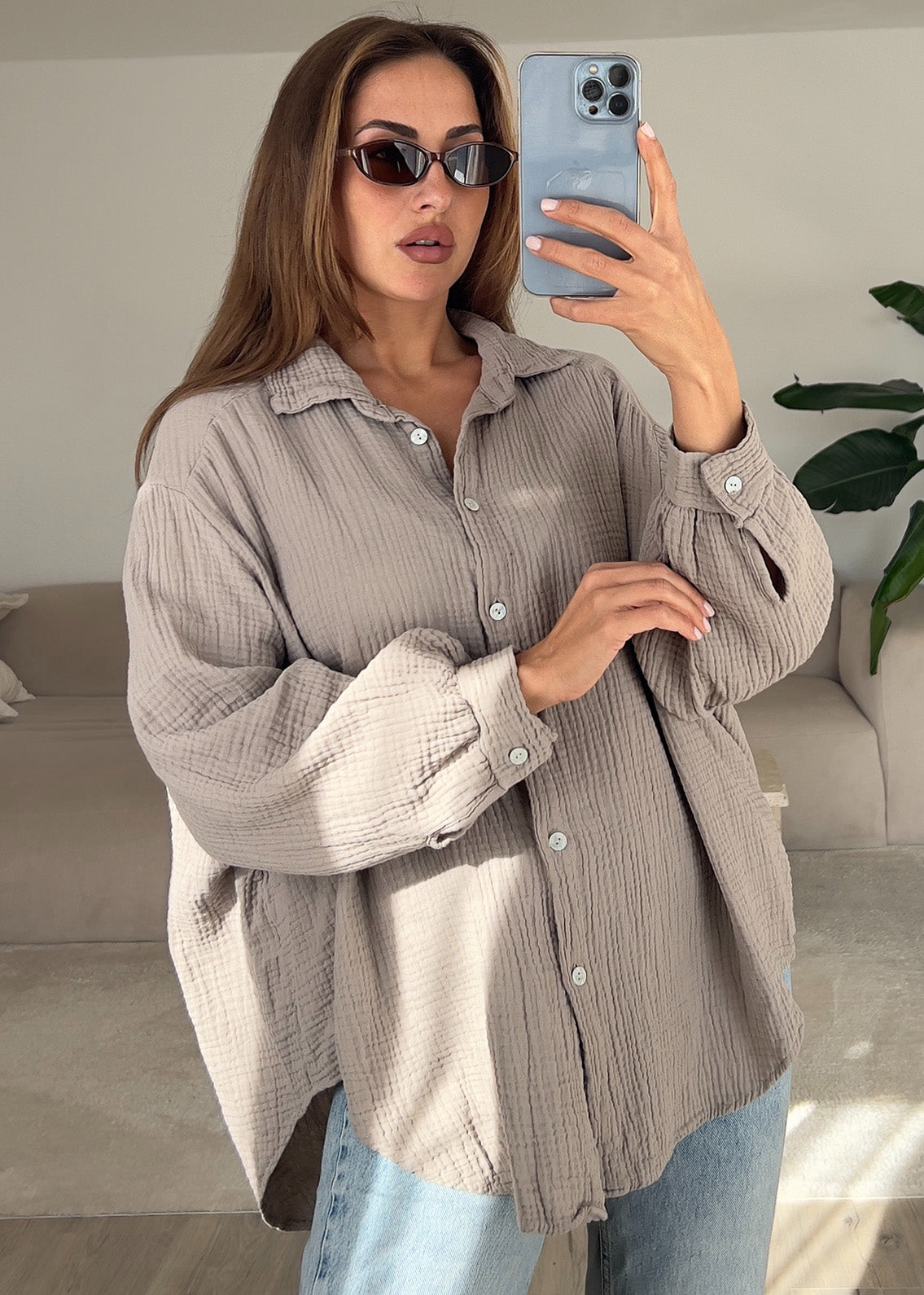 Musselin-Bluse Taupe