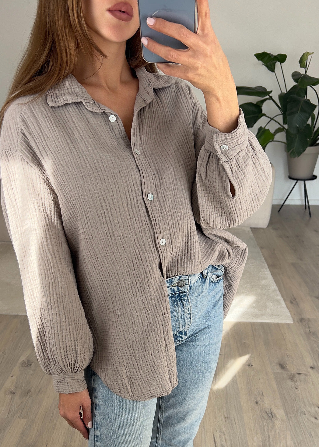 Musselin-Bluse Taupe