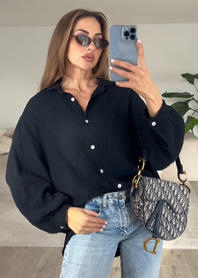 Musselin-Bluse Schwarz