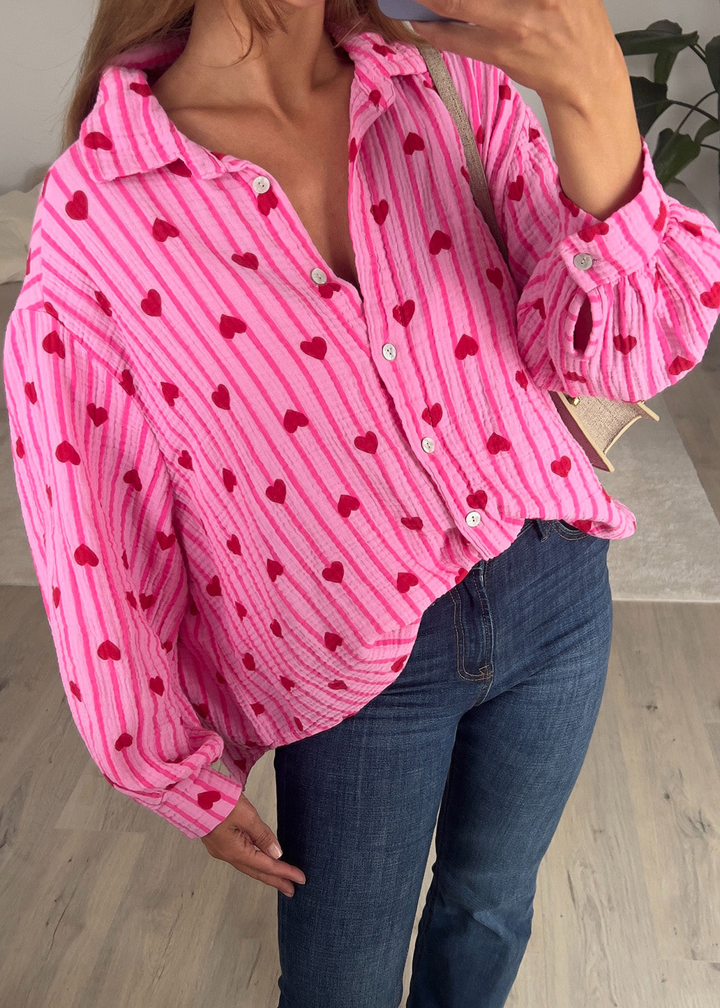 Musselin Bluse mit Herzen