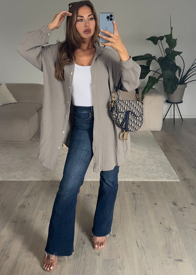 Lange Musselin-Bluse Taupe
