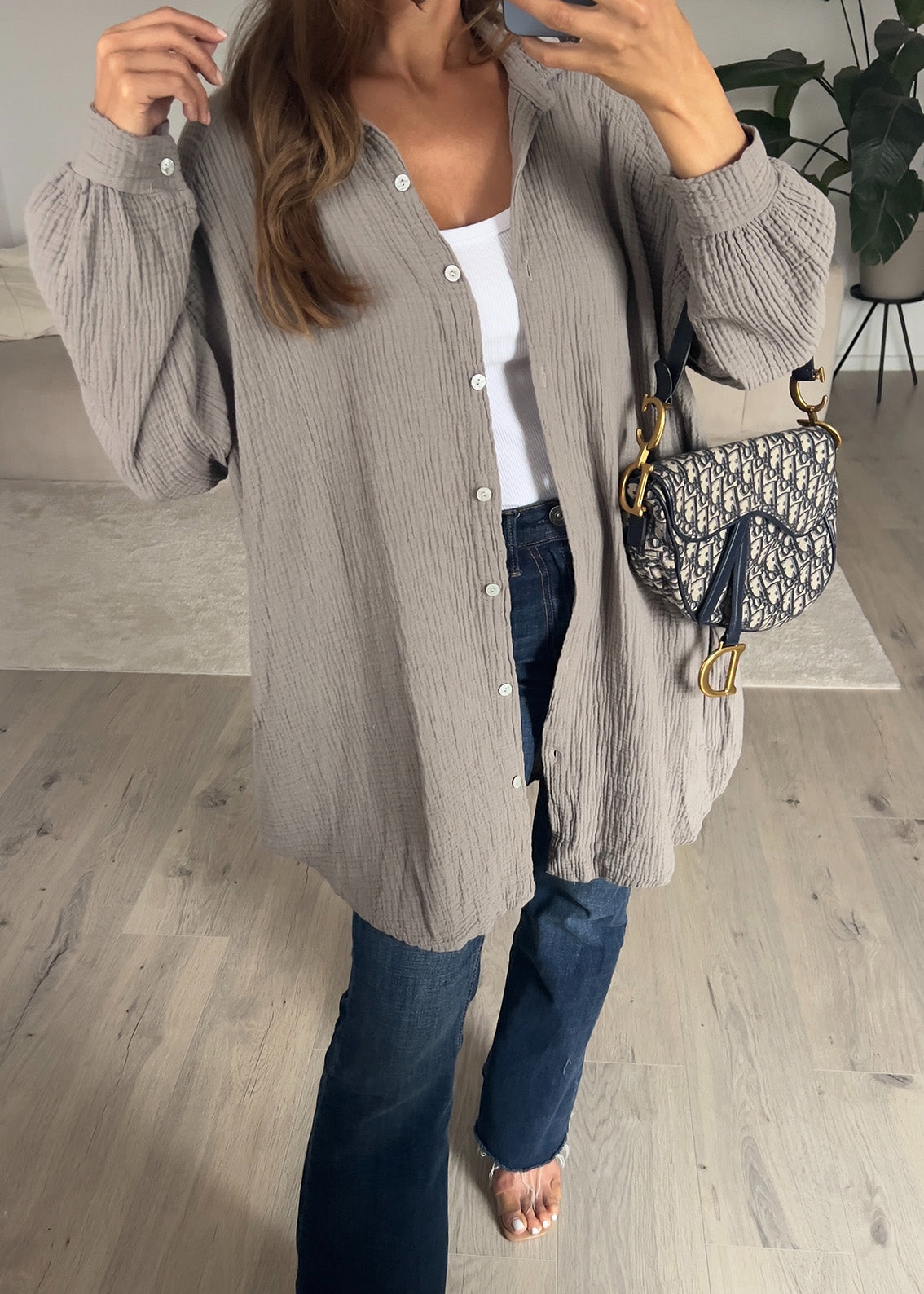Lange Musselin-Bluse Taupe
