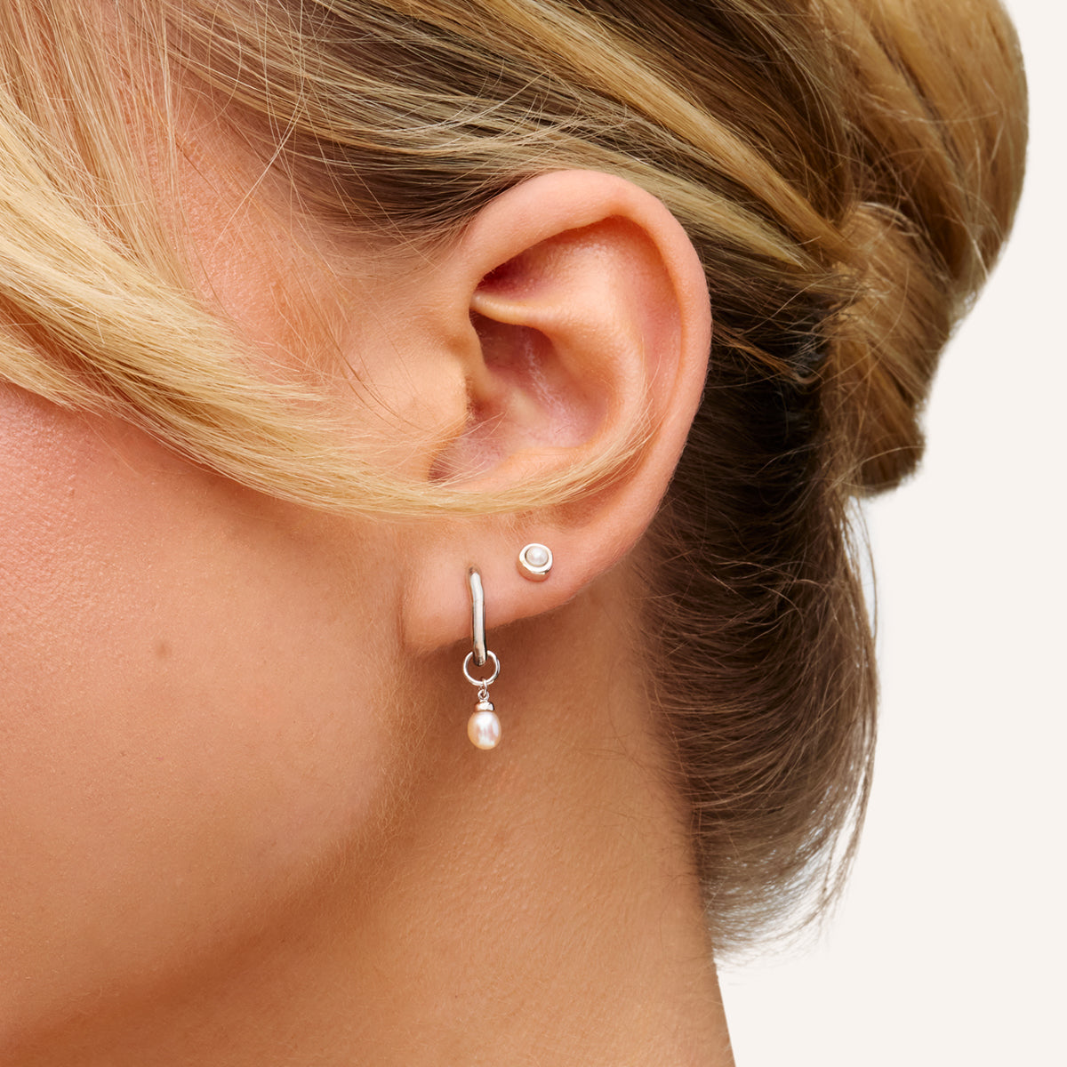 Fine Organic Pearl Earrings Set (Silver)