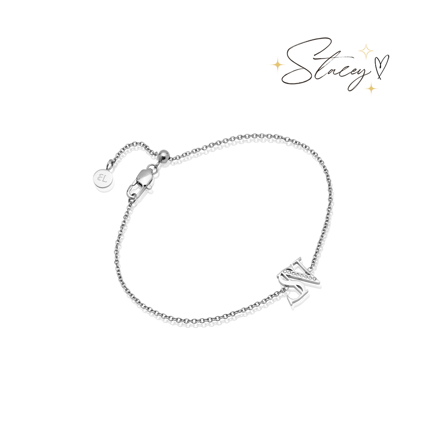 Double Initial Crystal Bracelet (Silver)