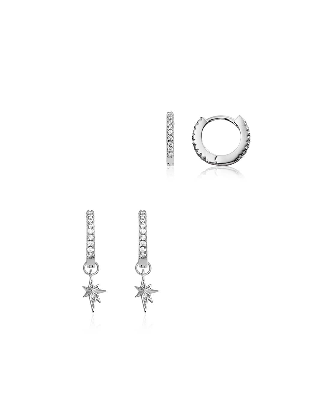 Sterling Silver Starburst Ear Set (Silver)