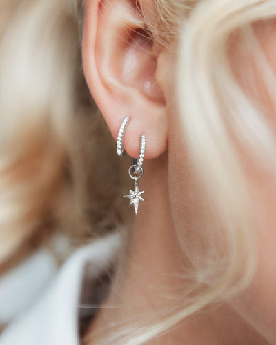 Sterling Silver Starburst Ear Set (Silver)