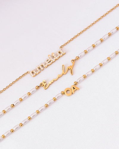 Pearl Chain Signature Name Bracelet (Gold)